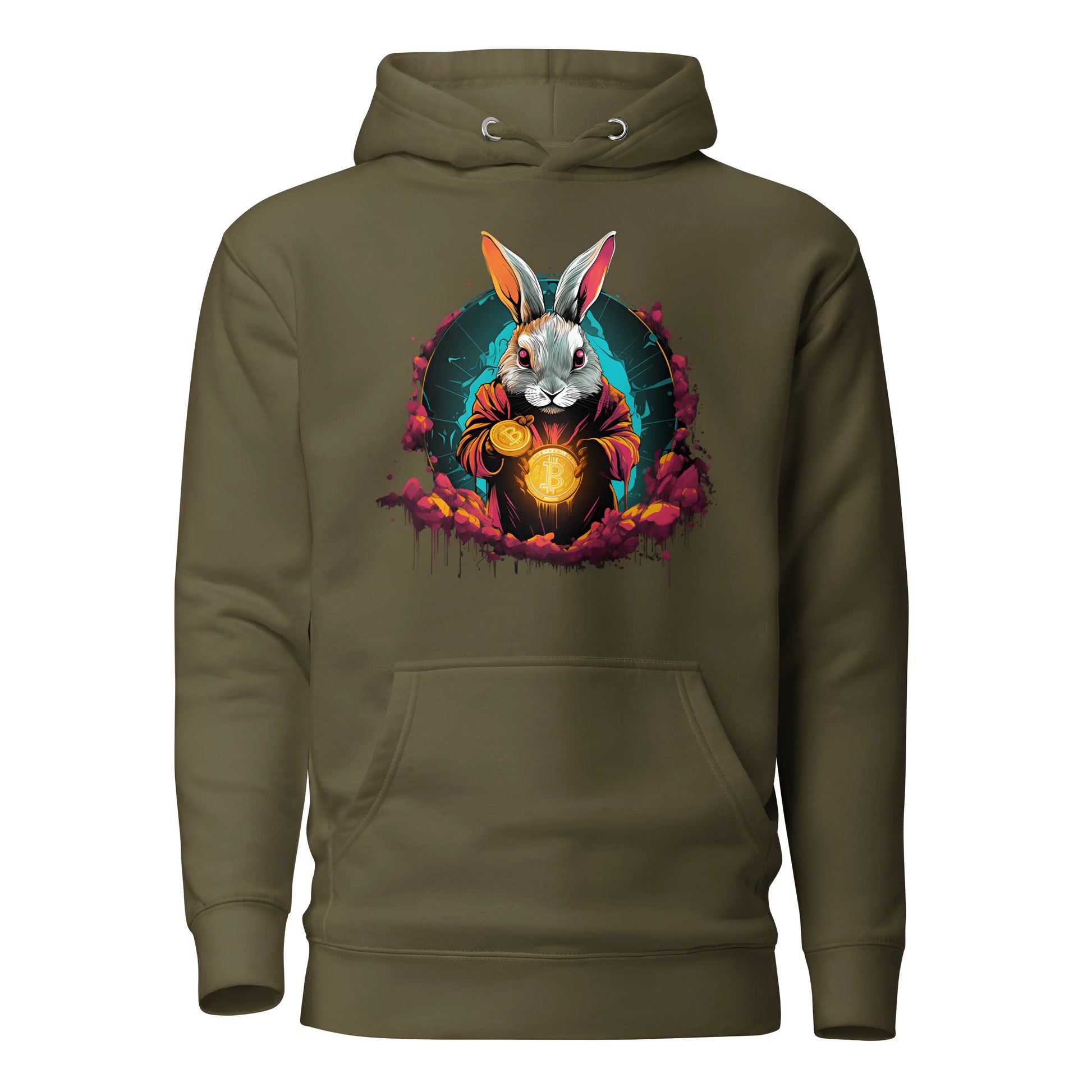 bitcoin hoodie -  down the bitcoin rabbit hole - front view - green