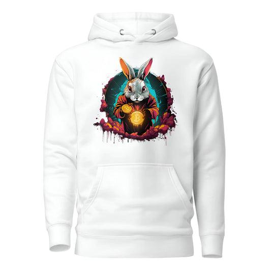 bitcoin hoodie - down the bitcoin rabbit hole - front view 