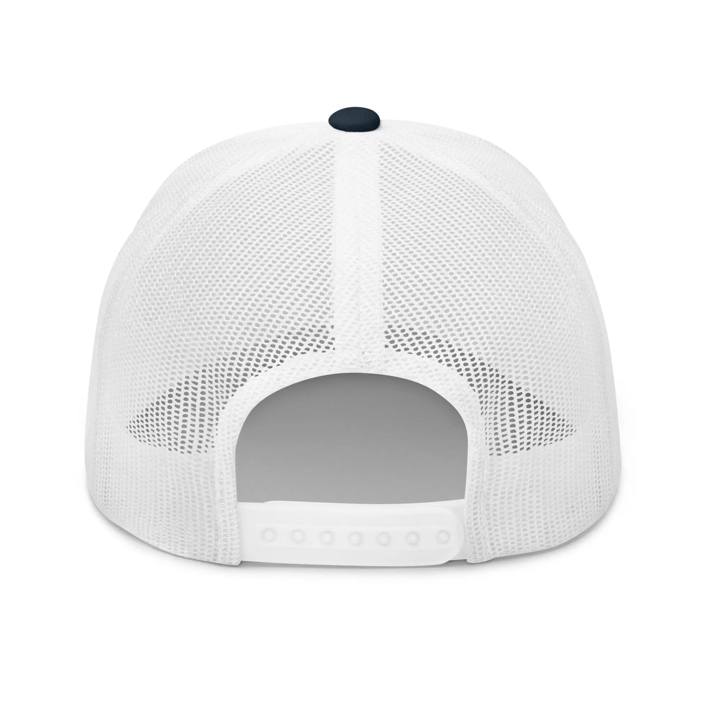 bitcoin trucker hat - dutch bitcoin flag - back view - navy and white