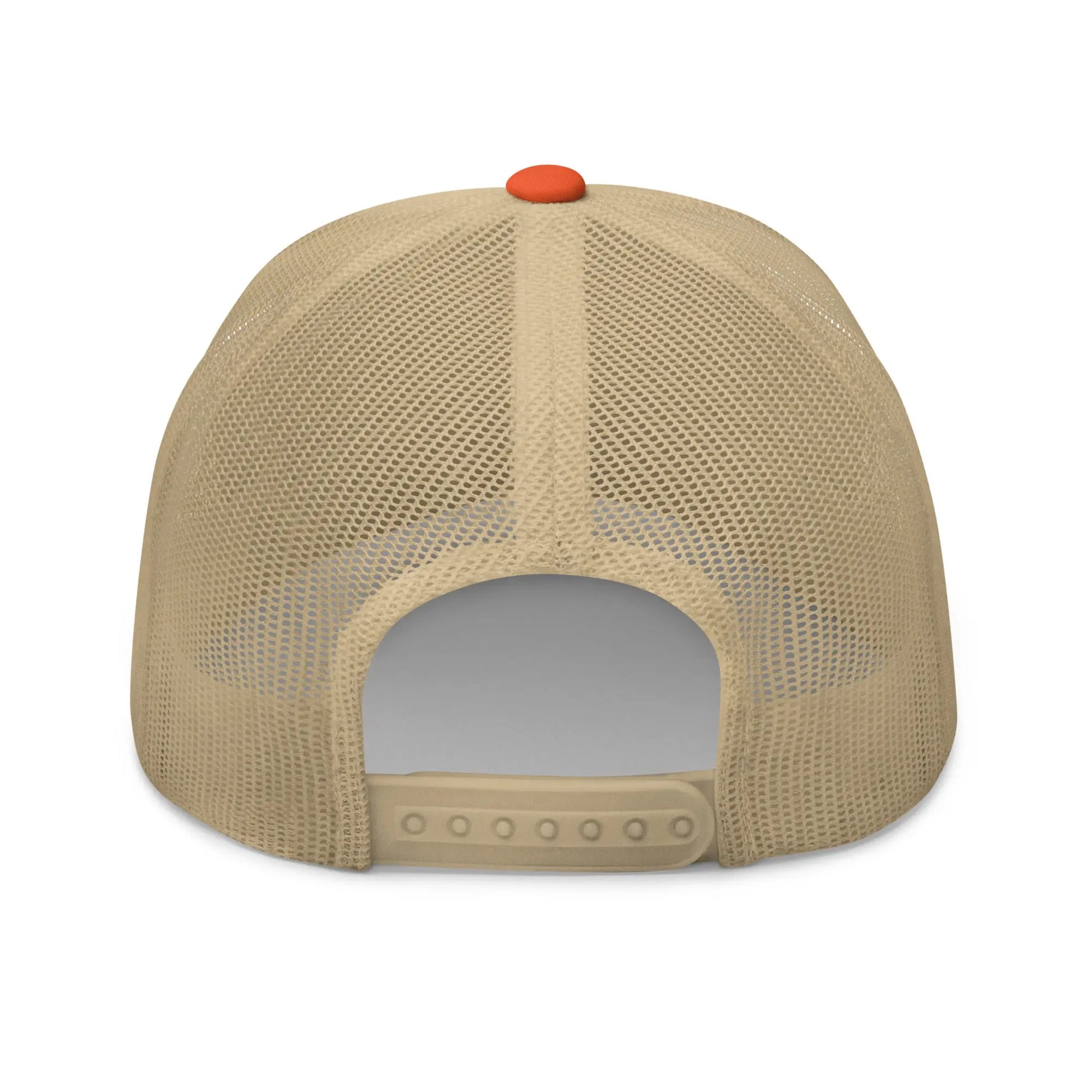 bitcoin trucker hat - dutch bitcoin flag - back view - orange and khaki