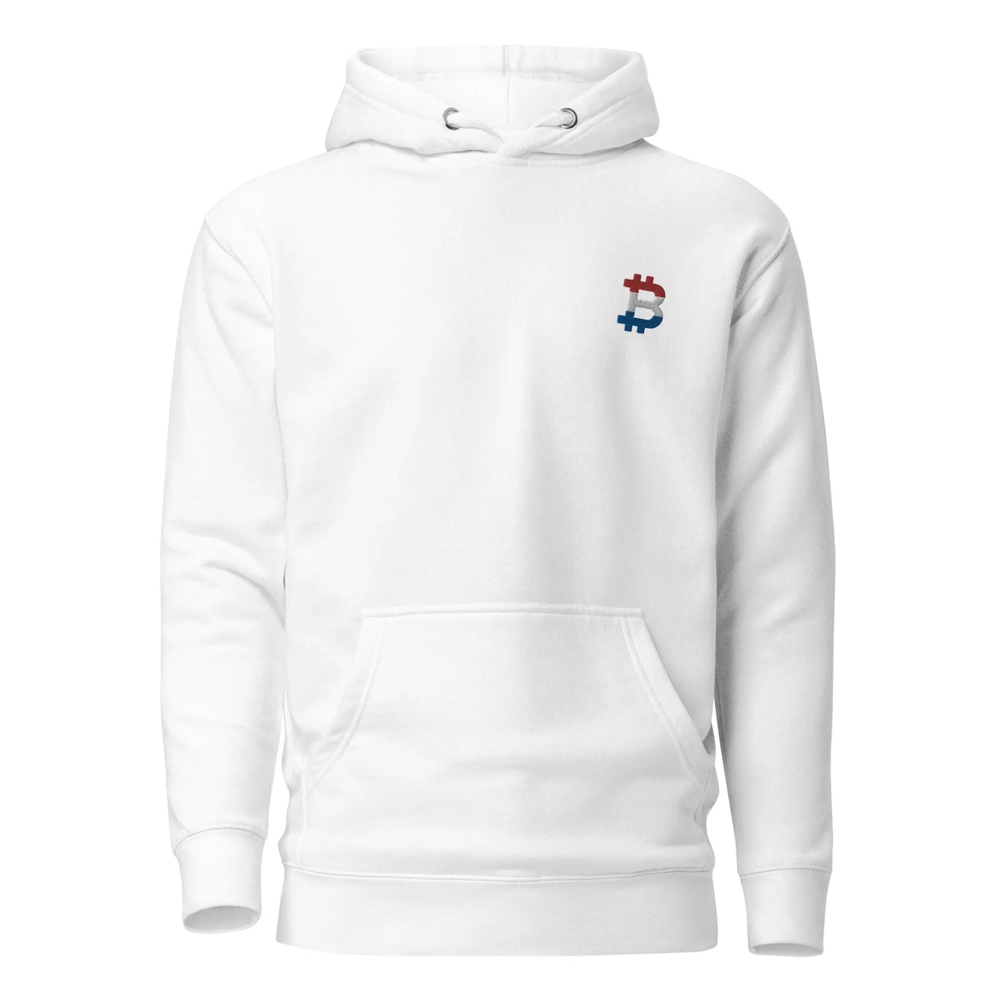 bitcoin hoodie - dutch bitcoin flag - front view - white