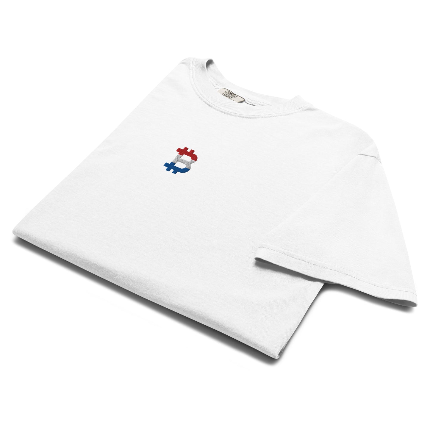 bitcoin t-shirt - dutch bitcoin flag - folded view - white