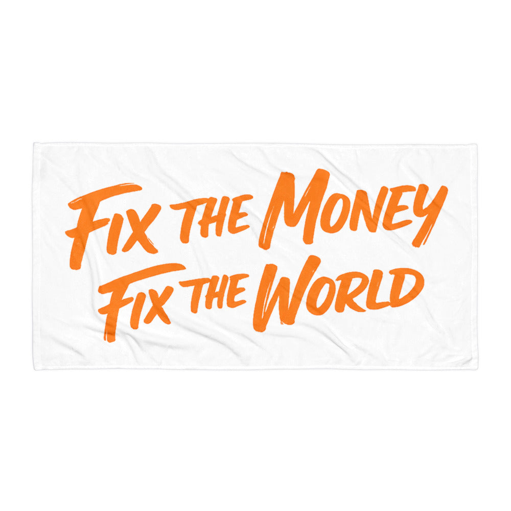 bitcoin beach towel - fix the money - front view