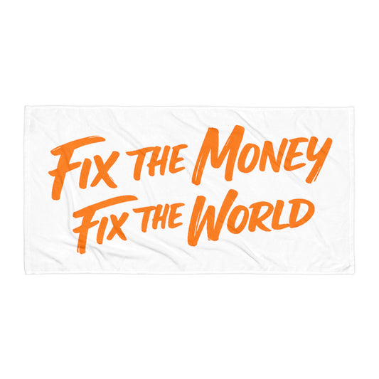 bitcoin beach towel - fix the money - front view