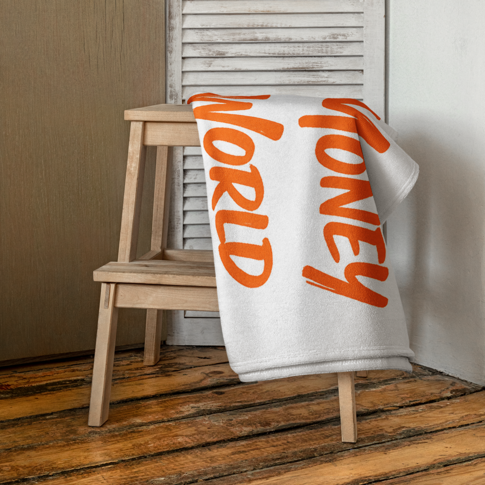bitcoin beach towel - fix the money - hanging view