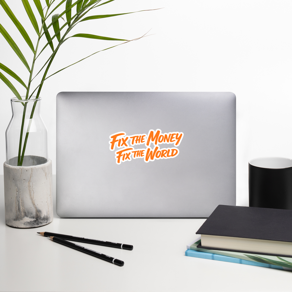 bitcoin sticker - fix the money - laptop view