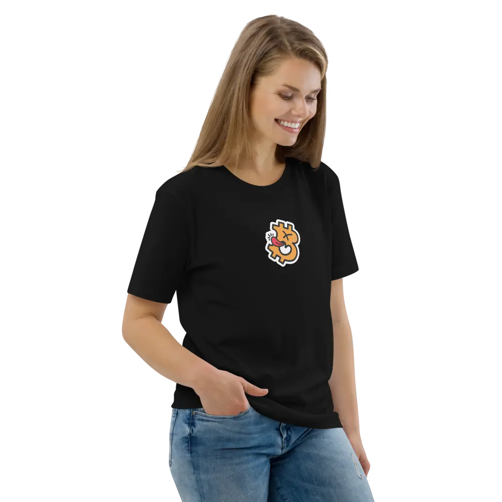 Bitcoin T-Shirt – Fryslân Boppe - worn on female model - smile