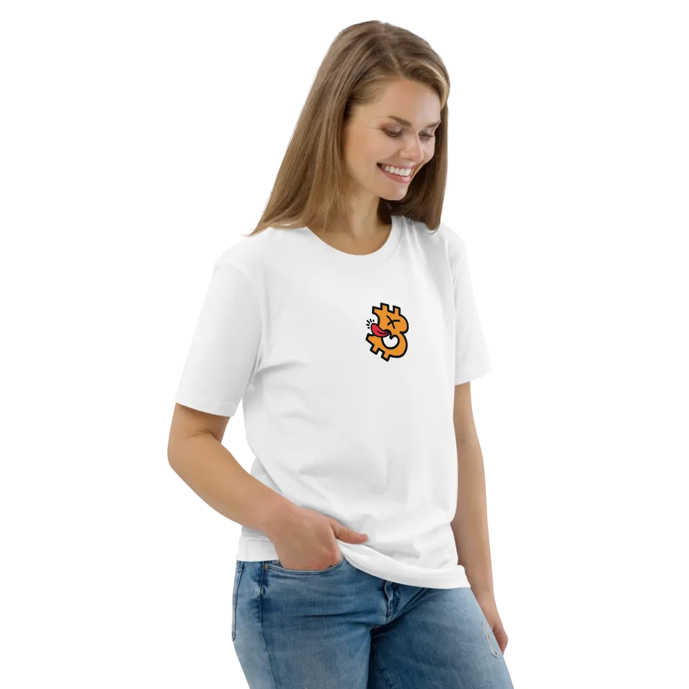 Bitcoin T-Shirt – Fryslân Boppe - worn on female model - white 