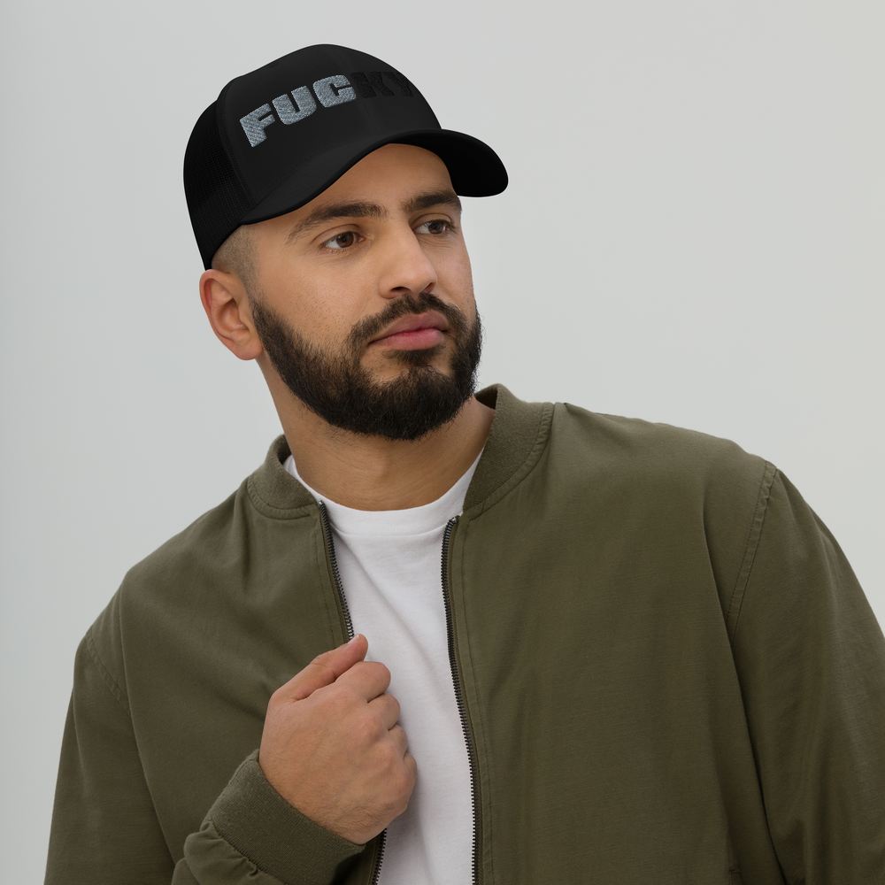 fuckyc bitcoin hat worn on male model black