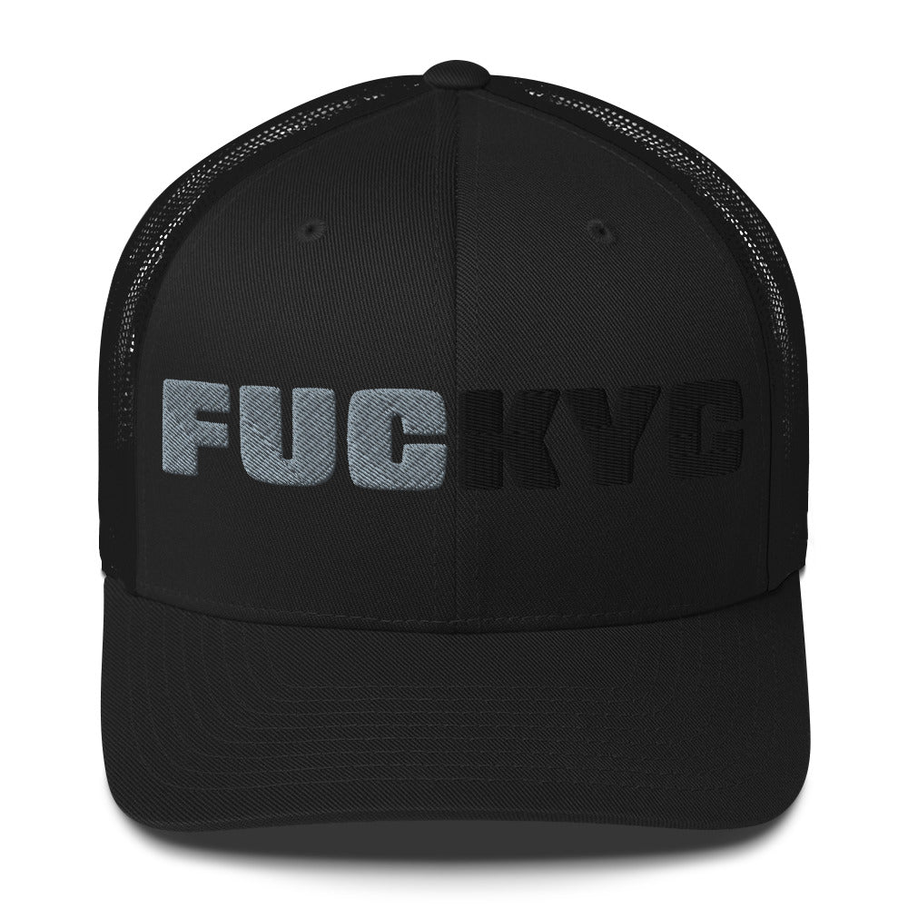 fuckyc bitcoin trucker hat front view black