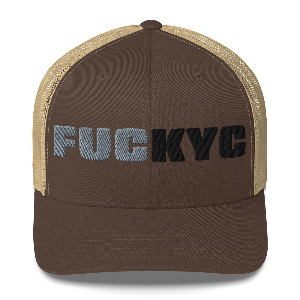 fuckyc bitcoin trucker hat front view brown khaki