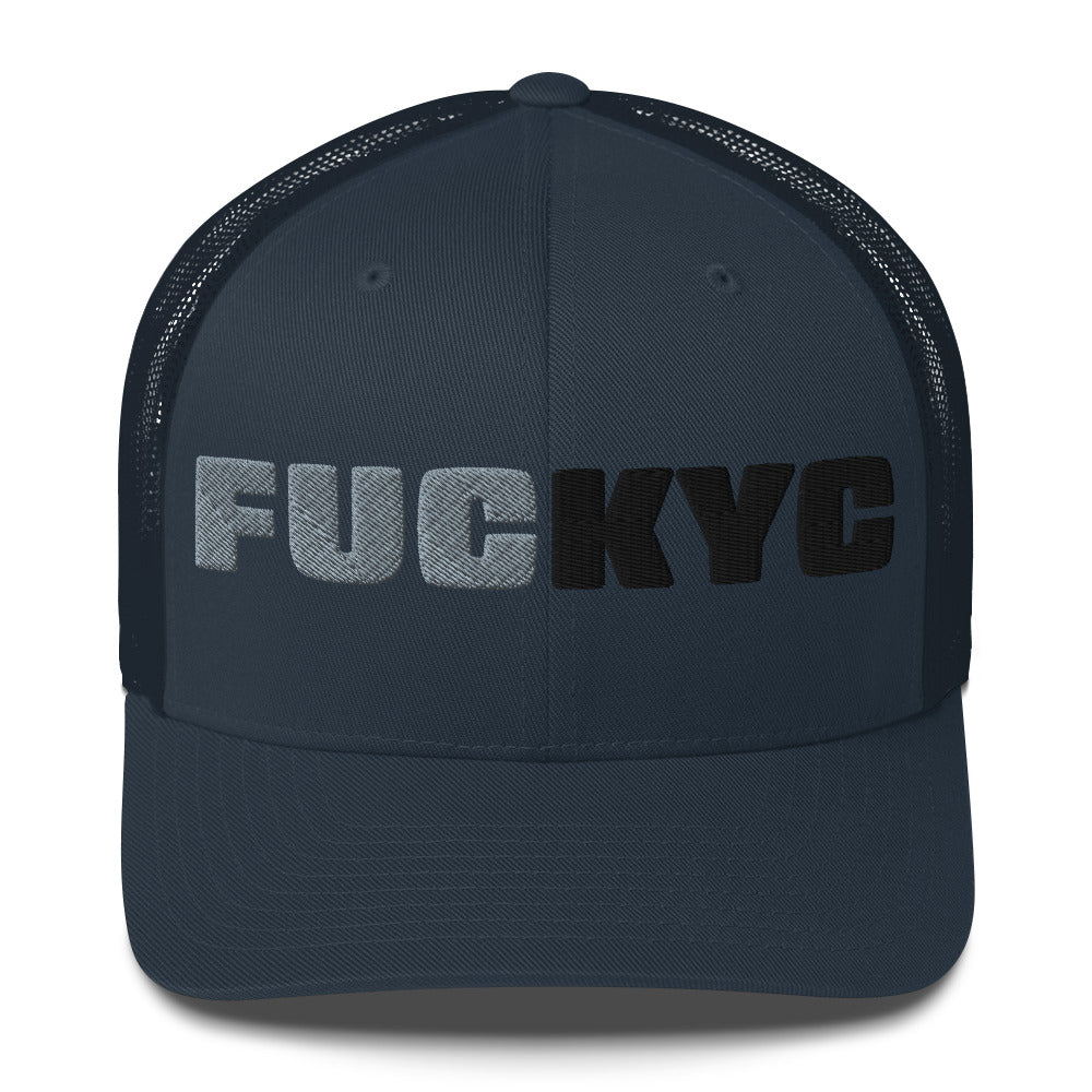 fuckyc bitcoin trucker hat front view navy