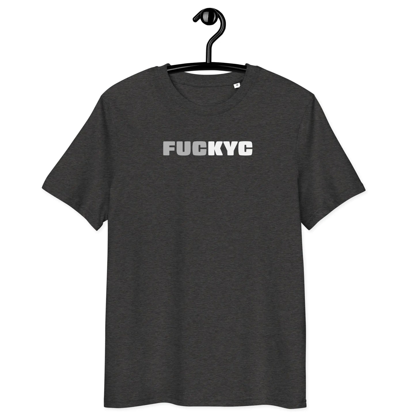 FUCKYC T-shirt – By BitPopArt | Store of Value — on hanger - grey color