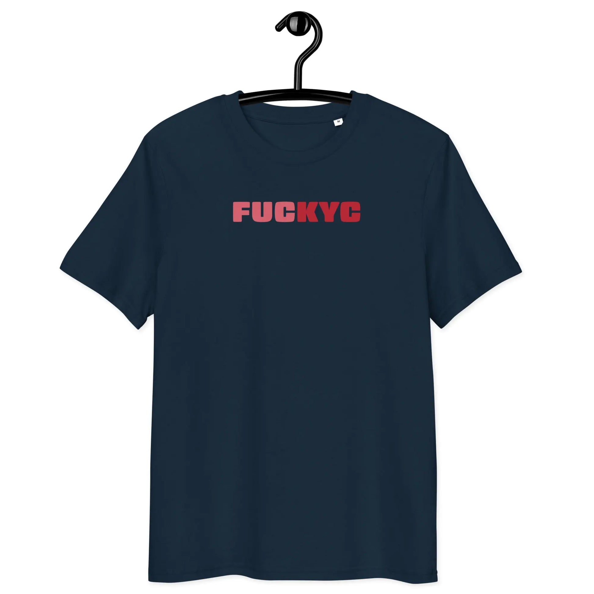 FUCKYC T-Shirt – By BitPopArt | Store of Value — on hanger - navy blue