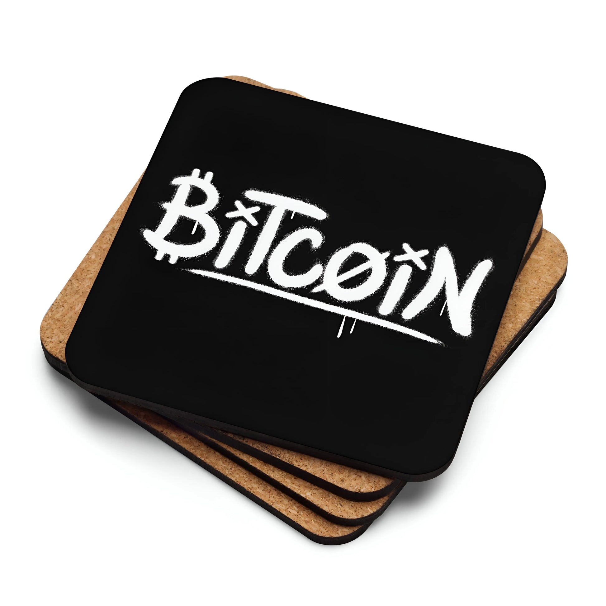 Graffity Street Art Bitcoin coaster stacked with cork backing