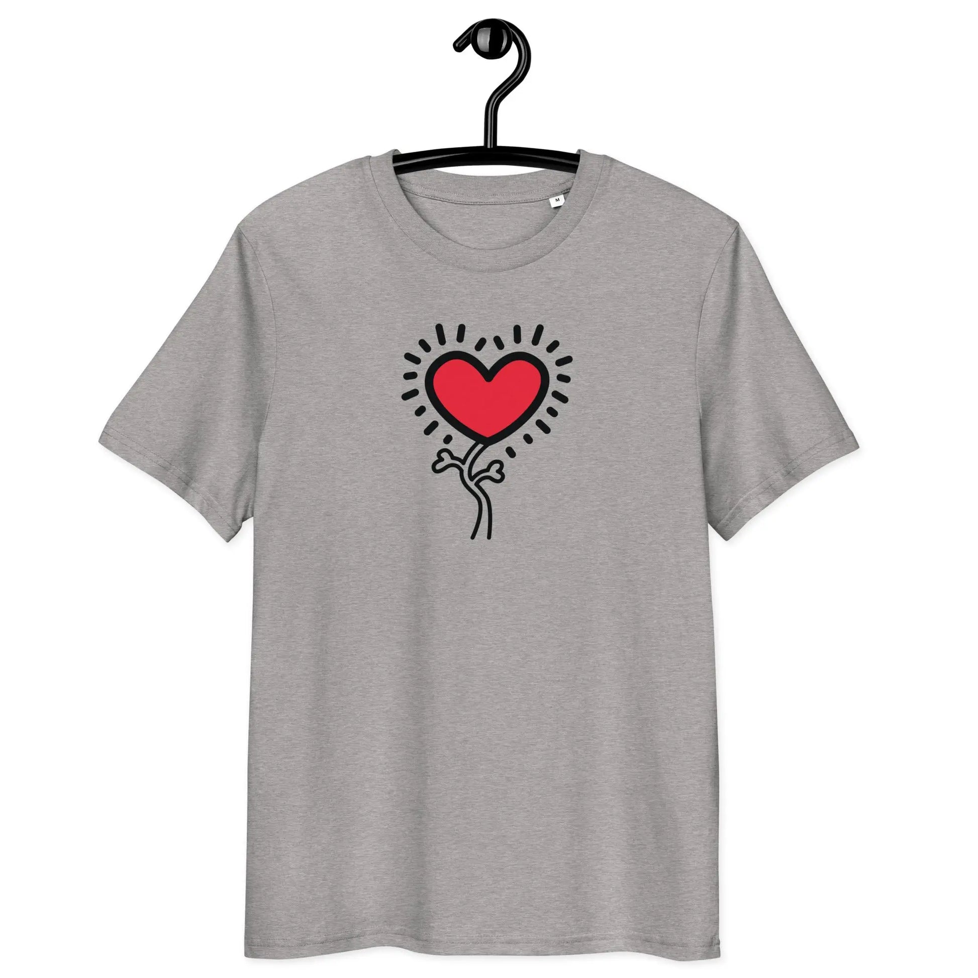 grow love t-shirt - front view on hanger - grey color