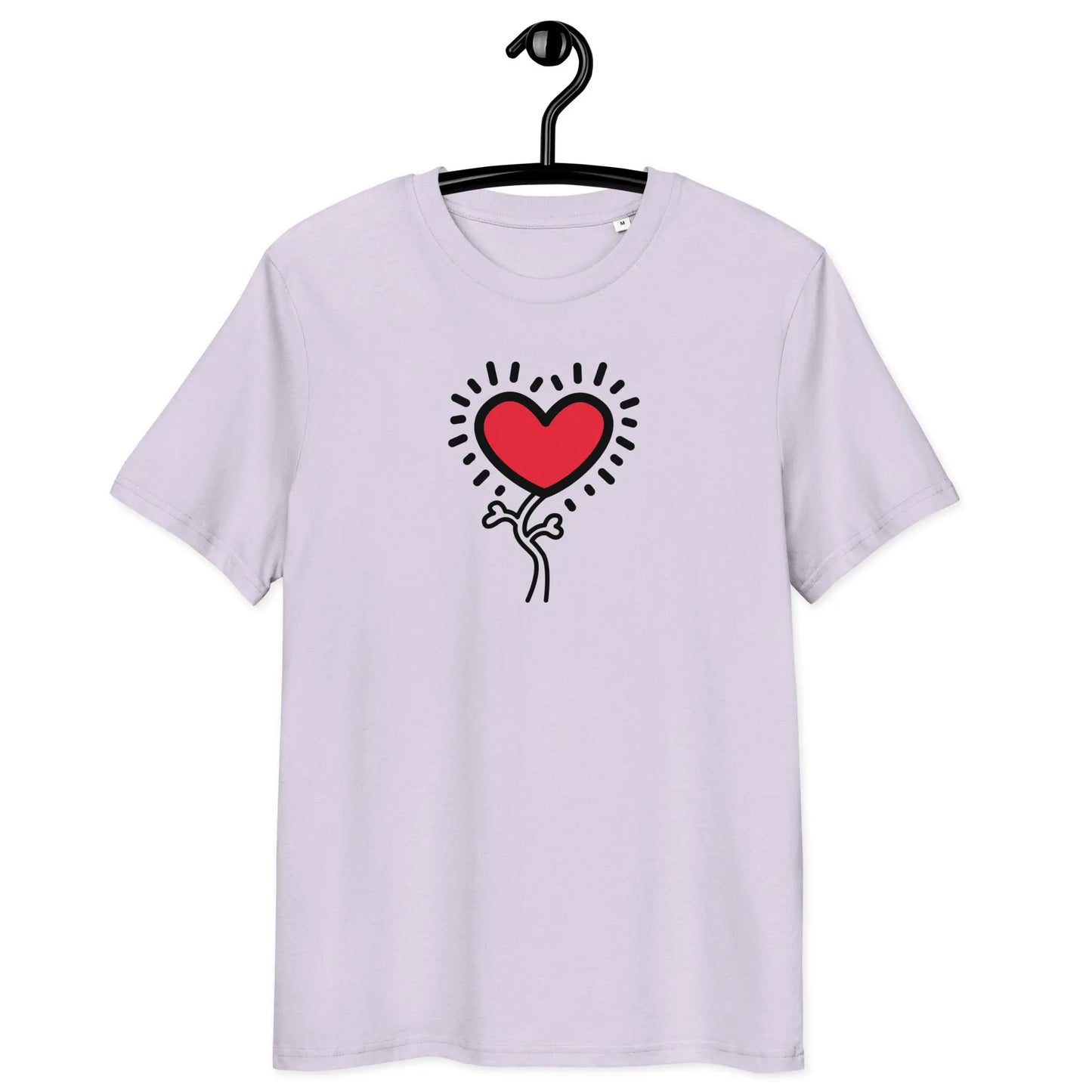 grow love t-shirt - front view on hanger - lavender color