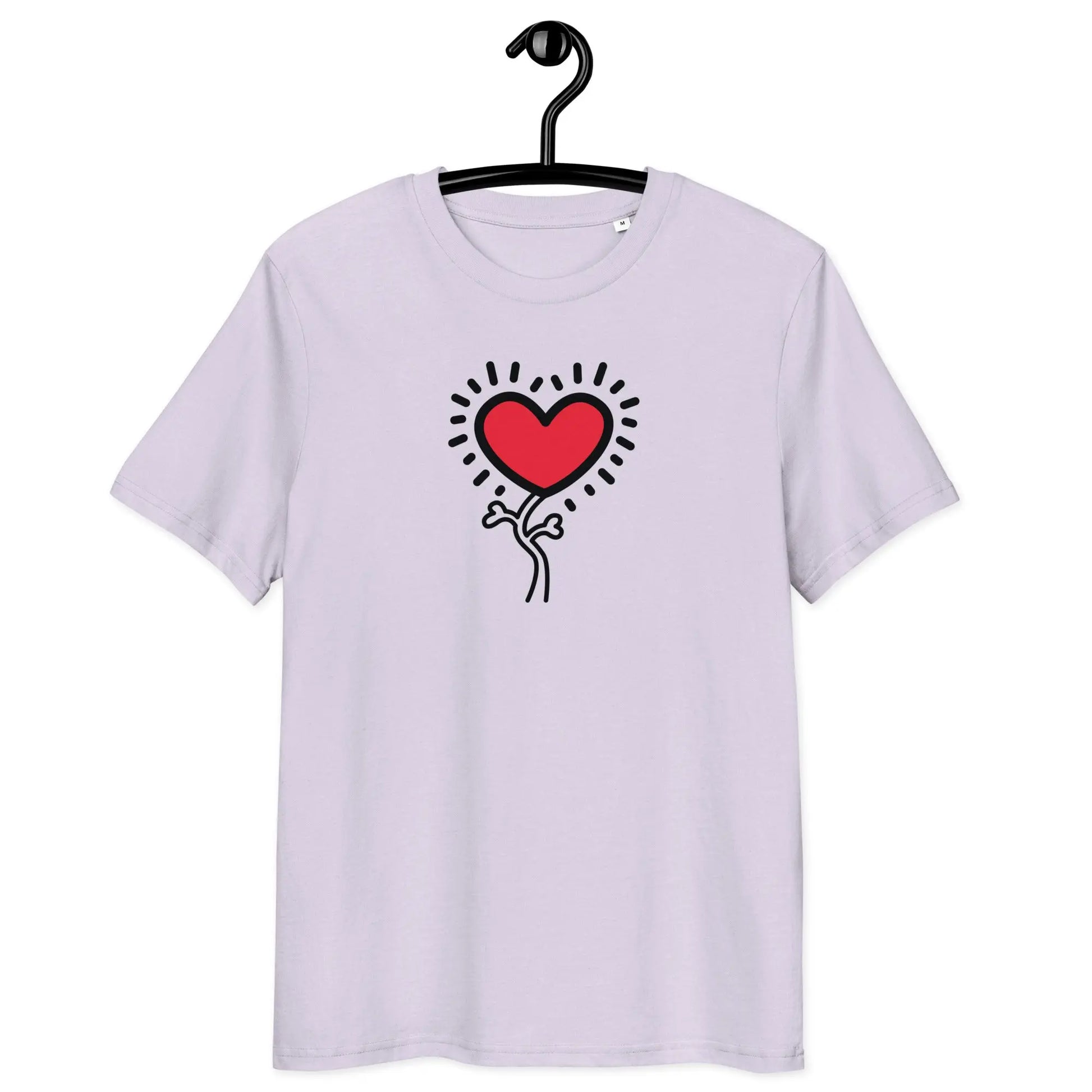 grow love t-shirt - front view on hanger - lavender color