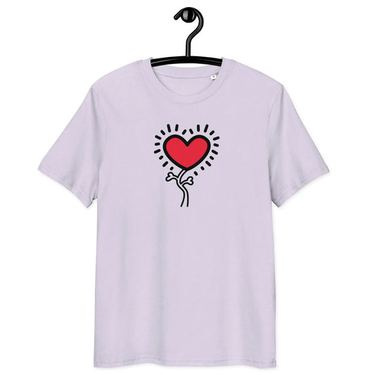 grow love t-shirt - front view on hanger - lavender color
