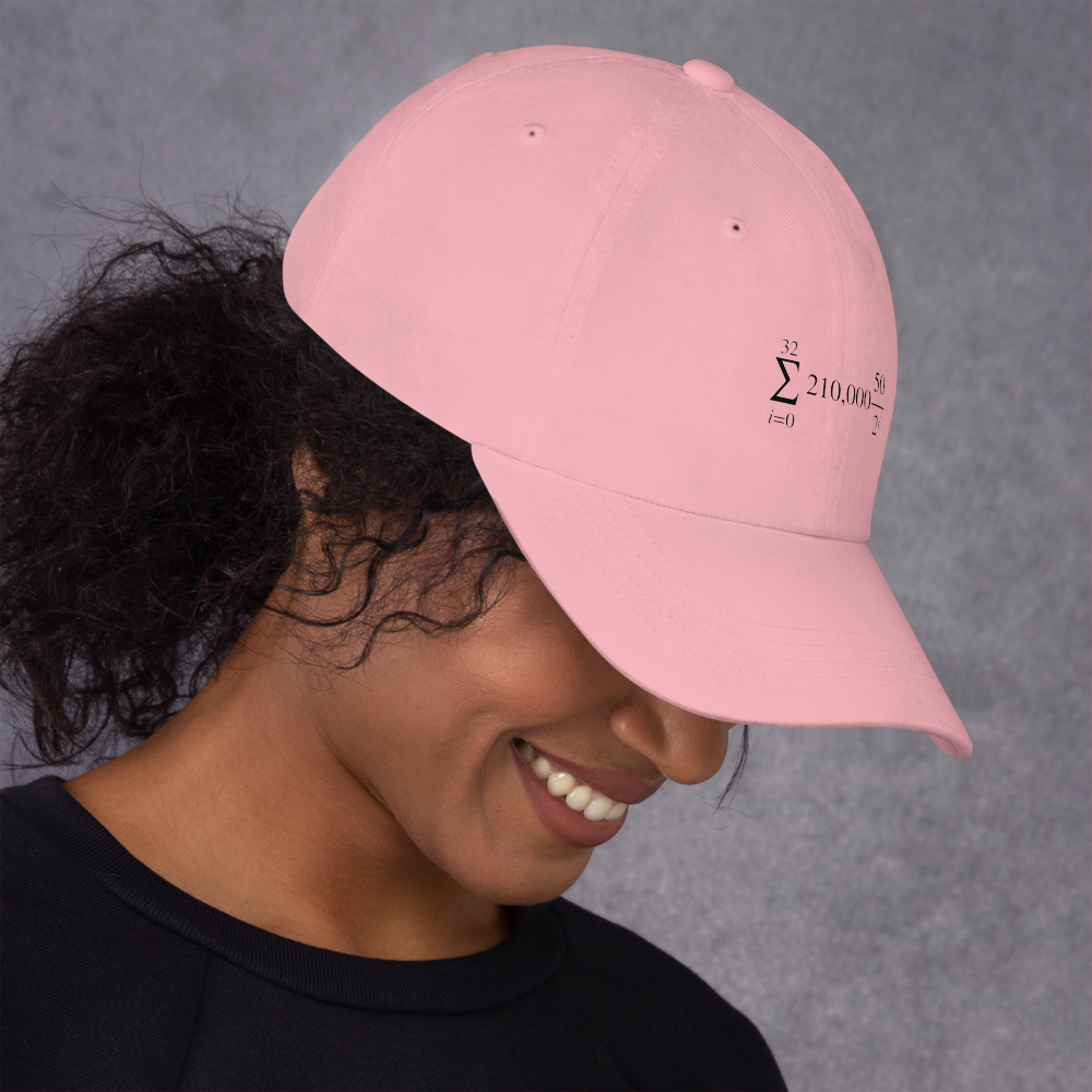 bitcoin hat - halving formula - angle front view - worn - pink