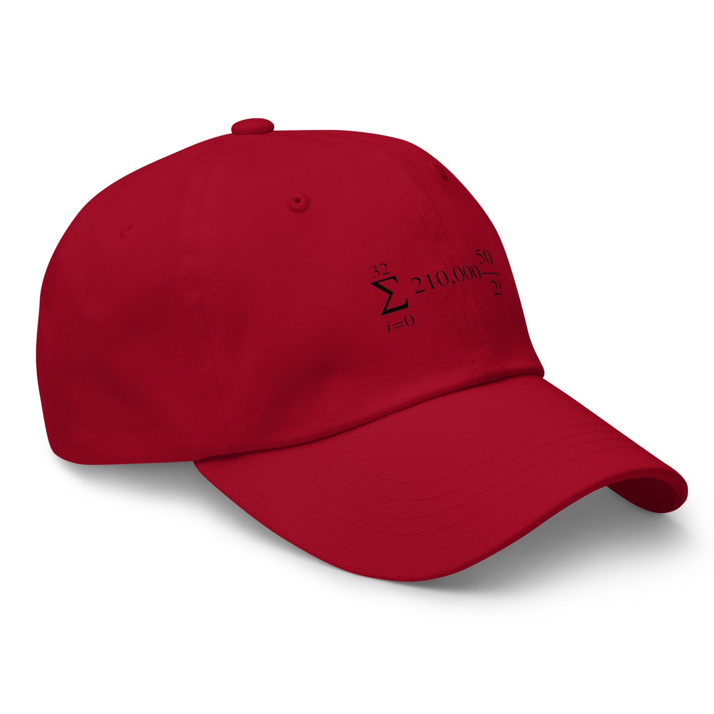 bitcoin hat - halving formula - angled view - red