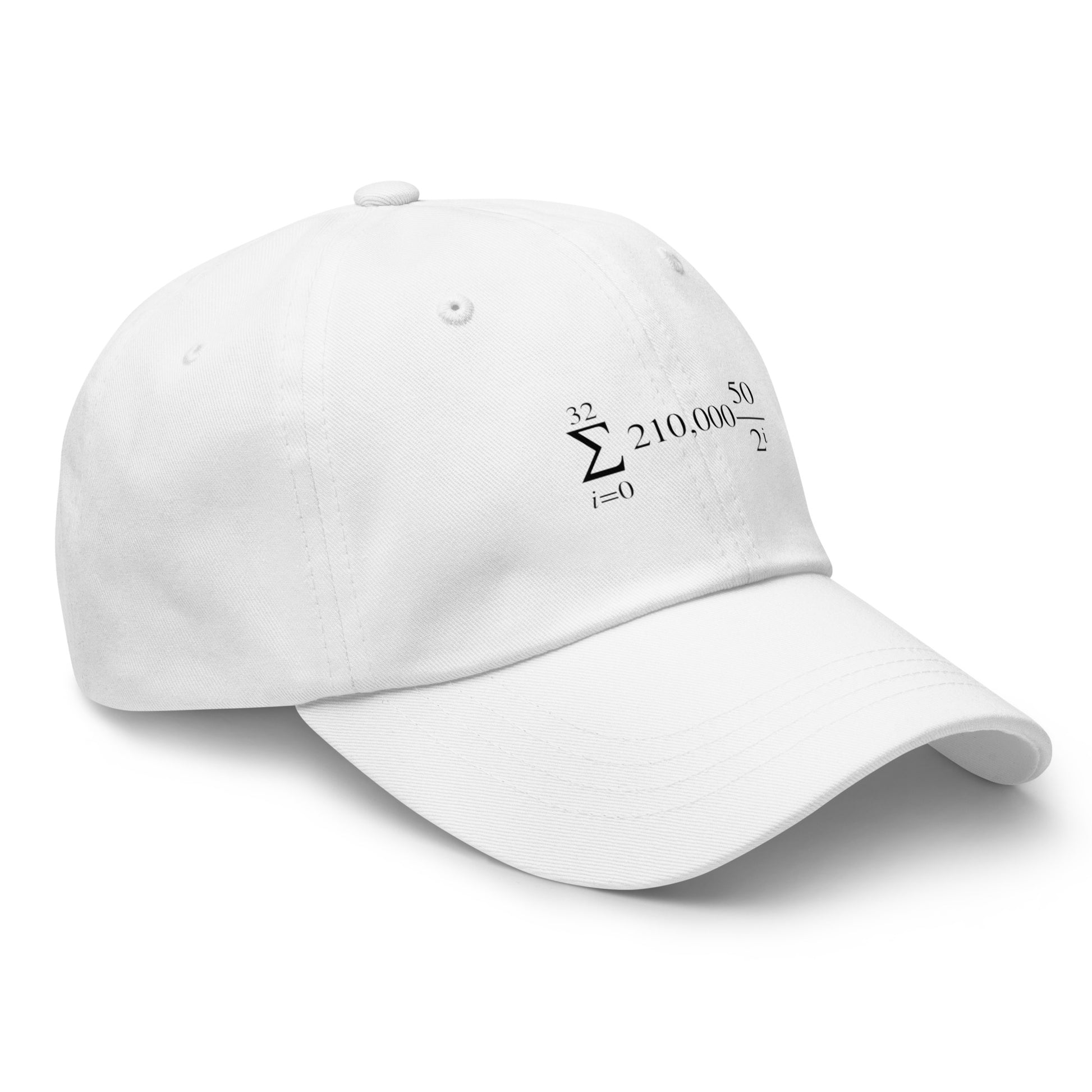 bitcoin hat - halving formula - angled view - white