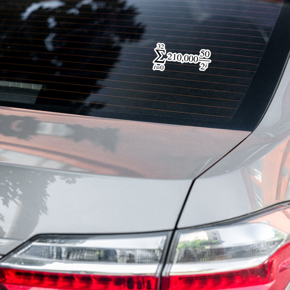 bitcoin sticker - halving formula - car view