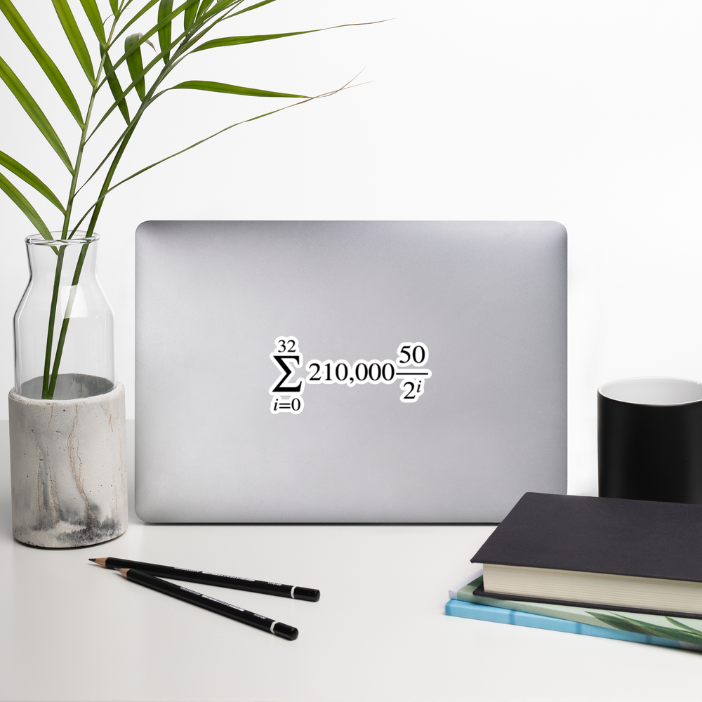 bitcoin sticker - halving formula - laptop view