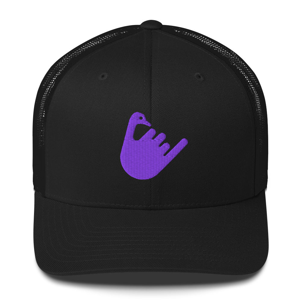 hang loose nostr trucker hat front view black