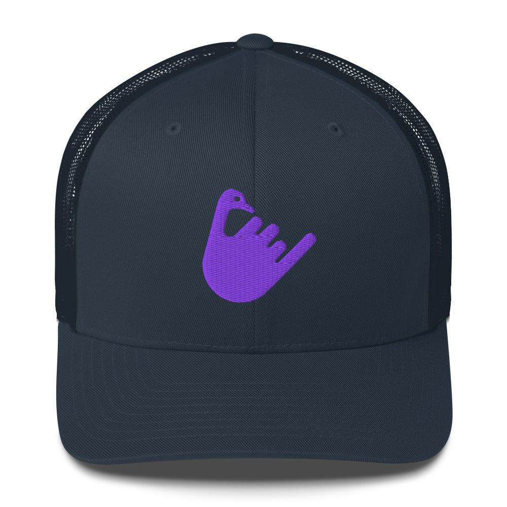 hang loose nostr trucker hat front view navy