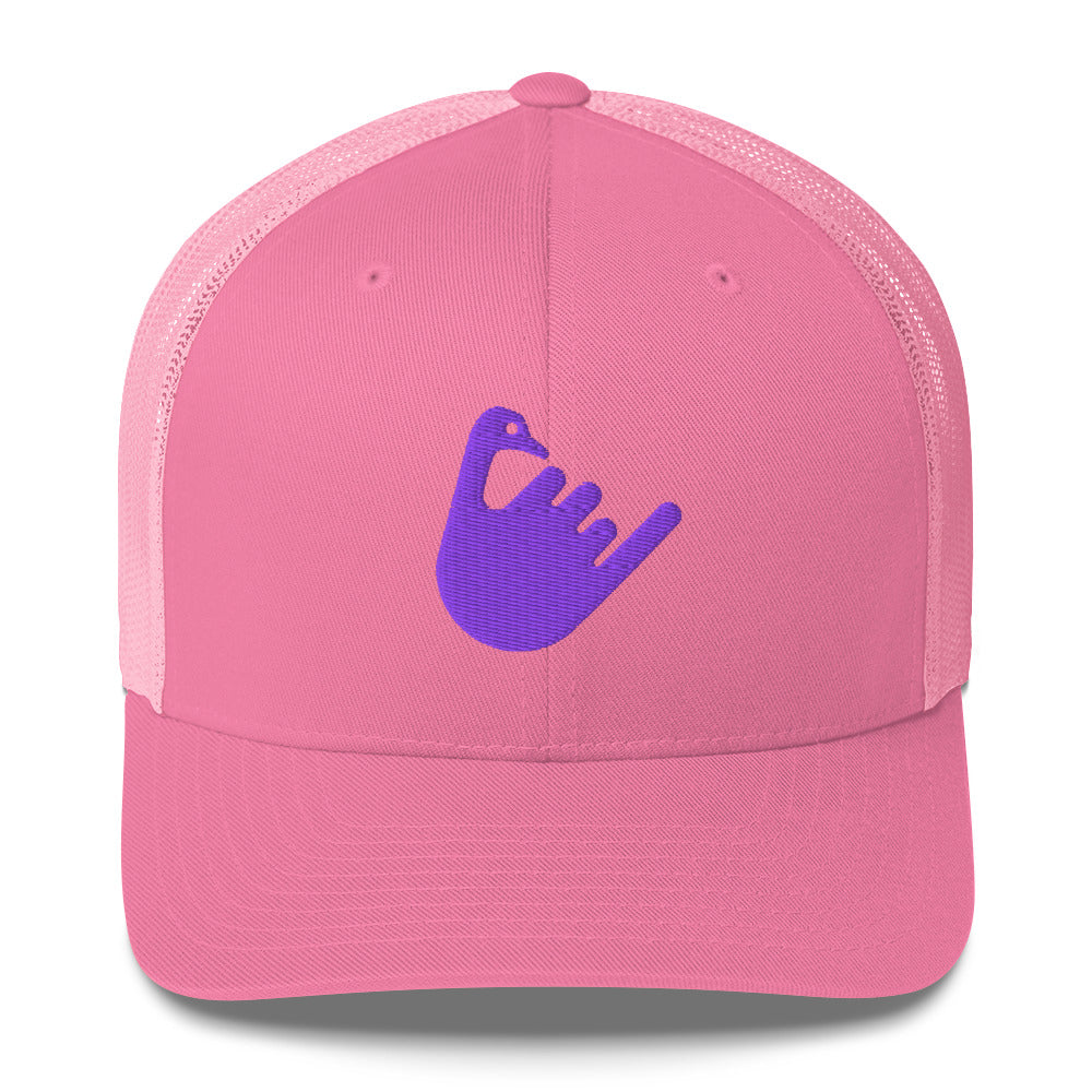 hang loose nostr trucker hat front view pink