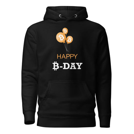 bitcoin hoodie - happy b day - front view