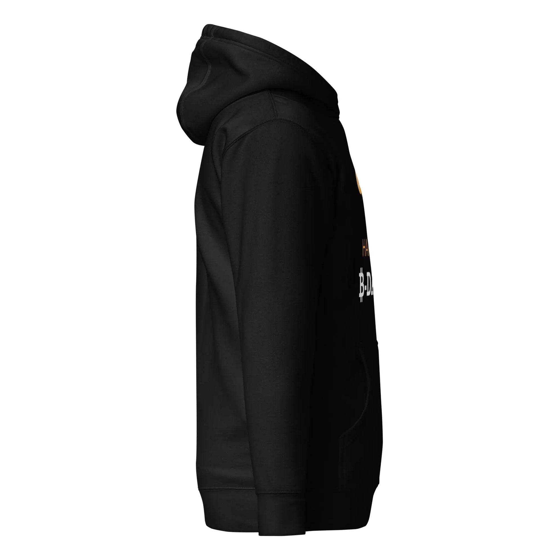 bitcoin hoodie - happy b day - side view