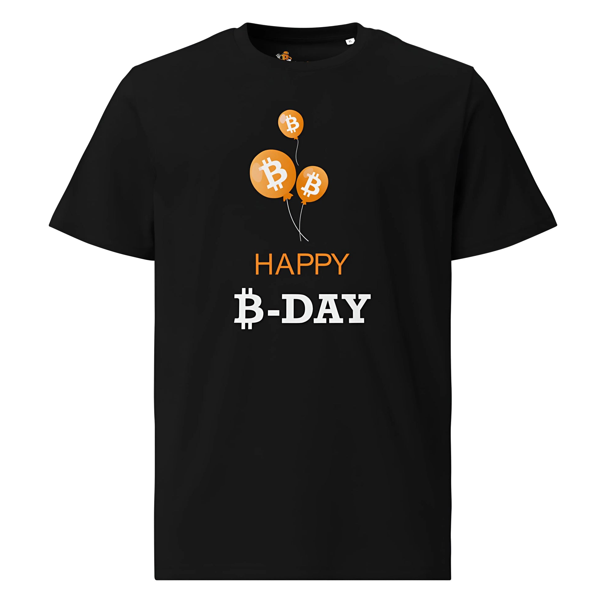 bitcoin t-shirt - happy B-day - front view - black