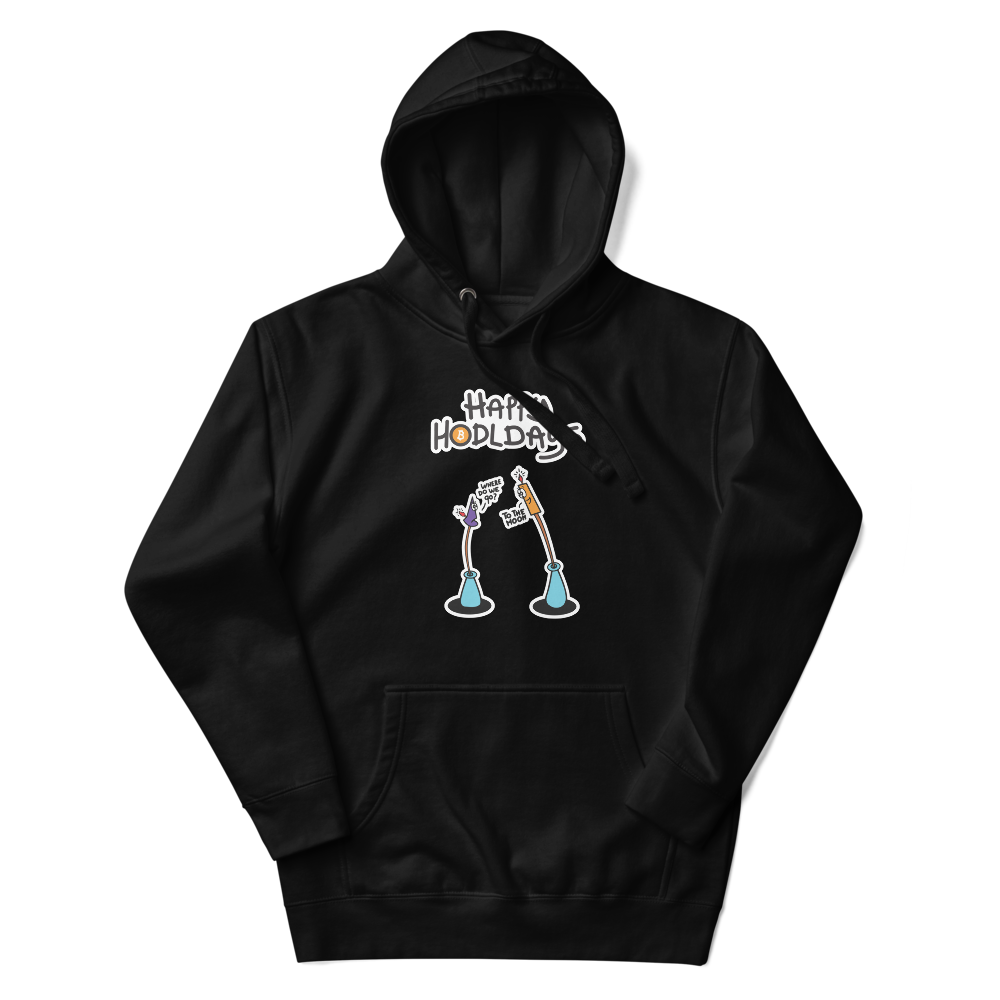 bitcoin hoodie - happy hodldays - flat lay - black