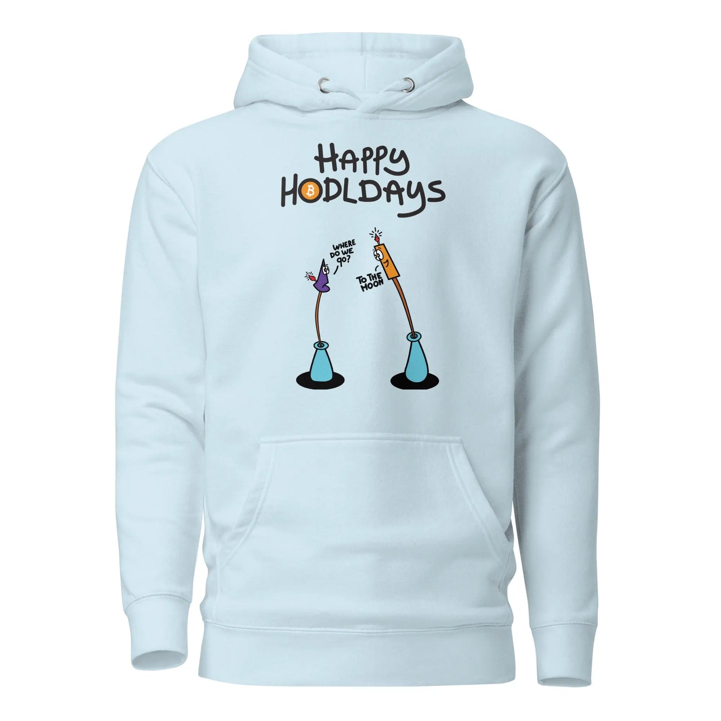 bitcoin hoodie - happy hodldays - front view - sky blue