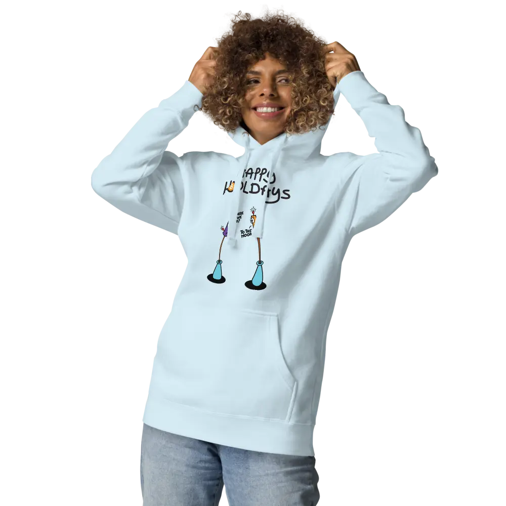 bitcoin hoodie - happy hodldays - worn on model - sky blue