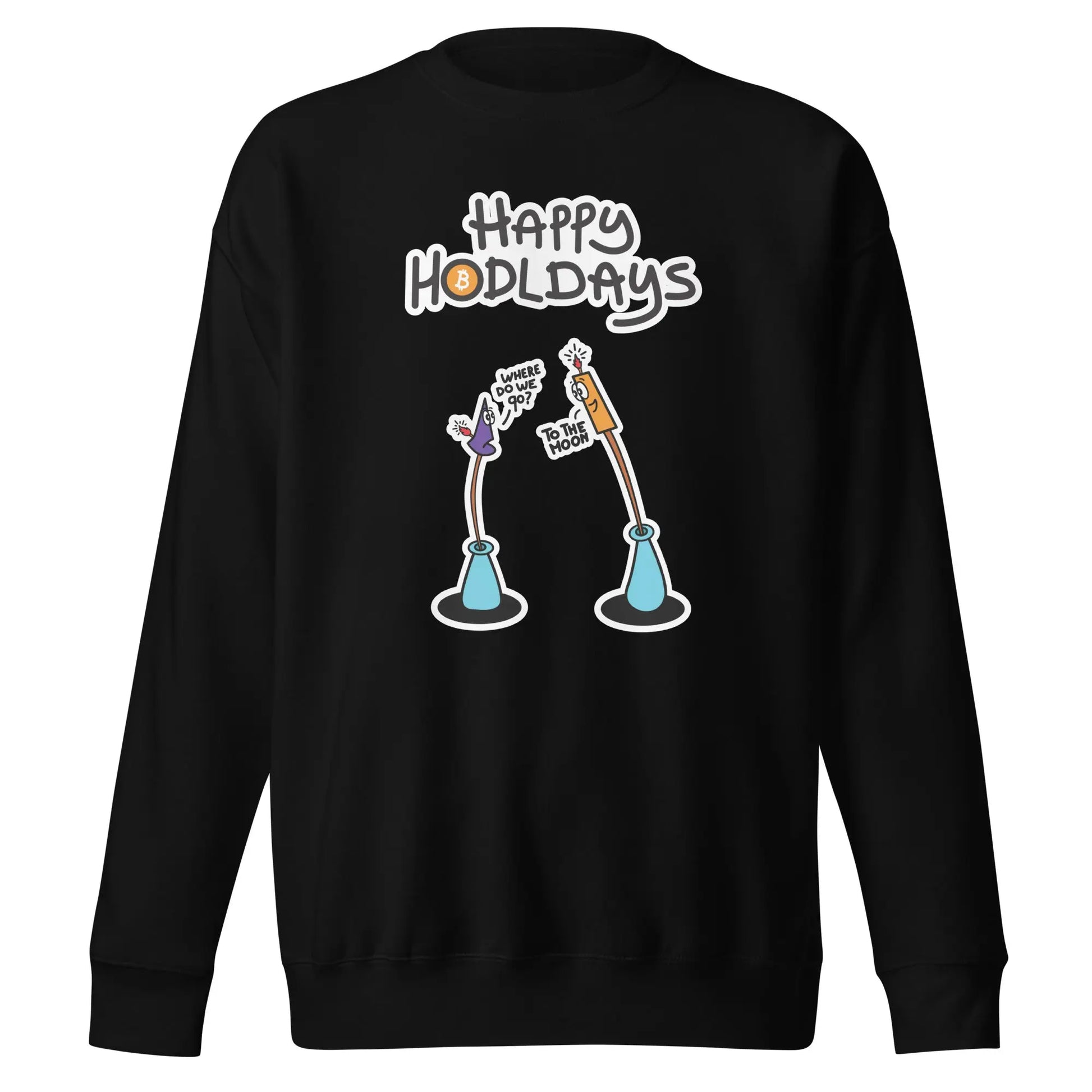 bitcoin sweatshirt - happy hodldays by bitpopart - front view - black