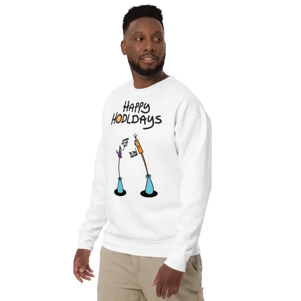bitcoin sweatshirt - happy hodldays by bitpopart - worn - white