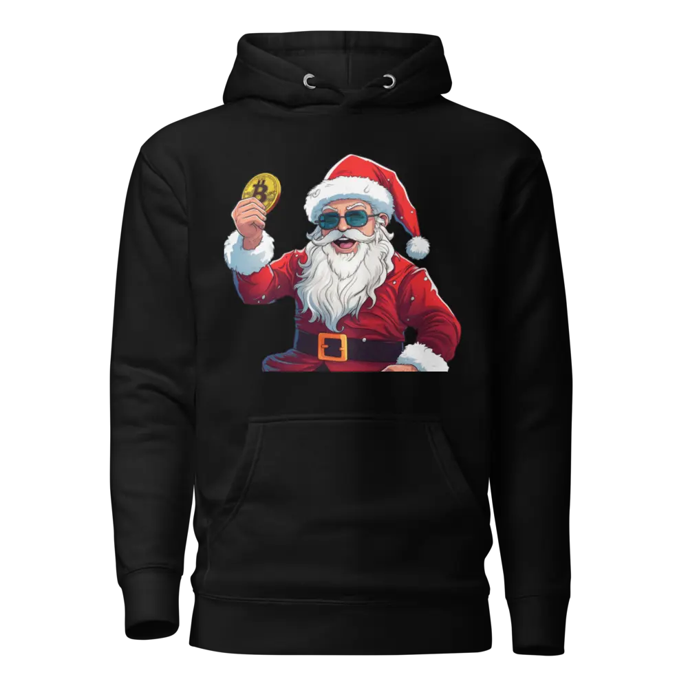 bitcoin hoodie - happy santa - front view - black