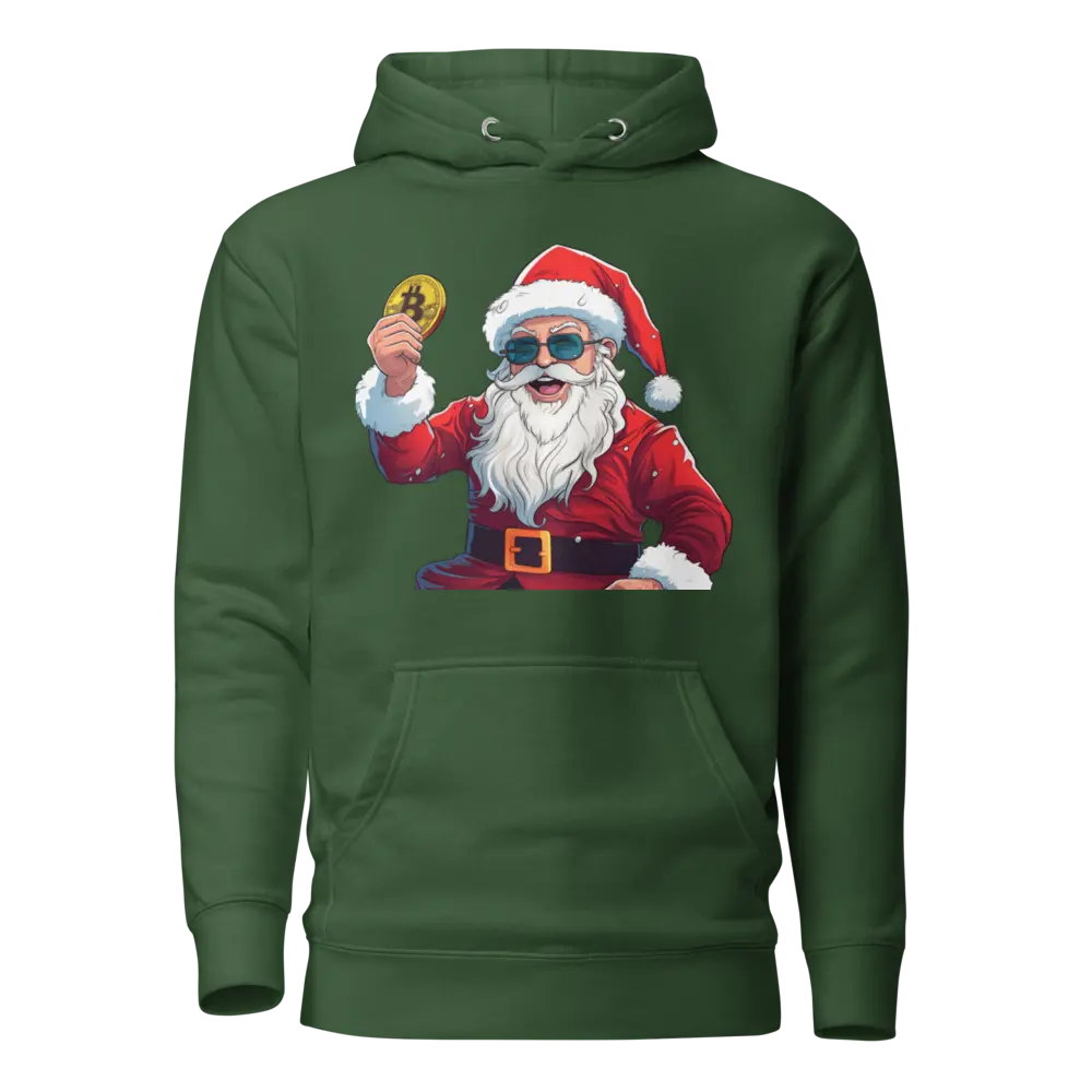 bitcoin hoodie - happy santa - front view - green