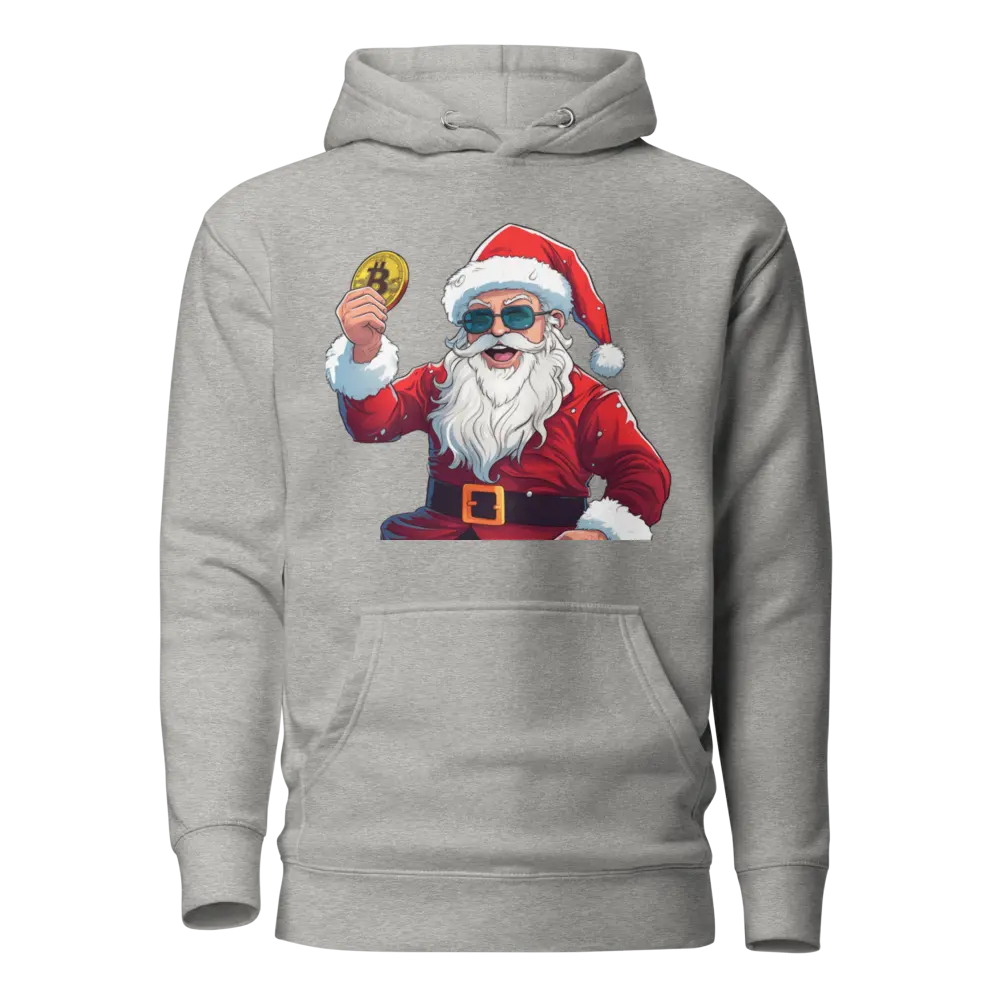 bitcoin hoodie - happy santa - front view - grey