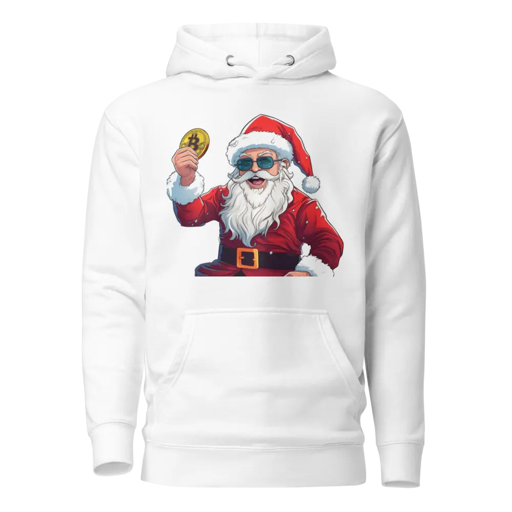 bitcoin hoodie - happy santa - front view 