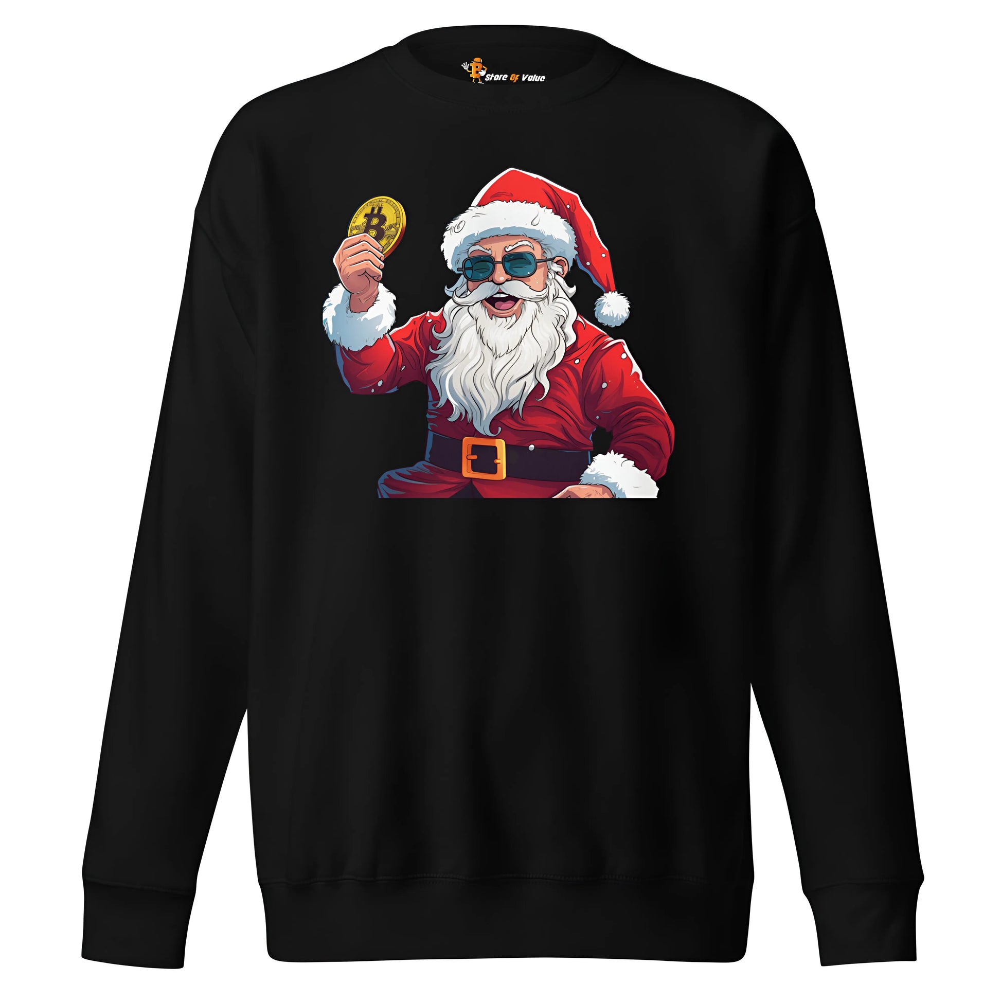 bitcoin sweatshirt - happy santa - front view - black