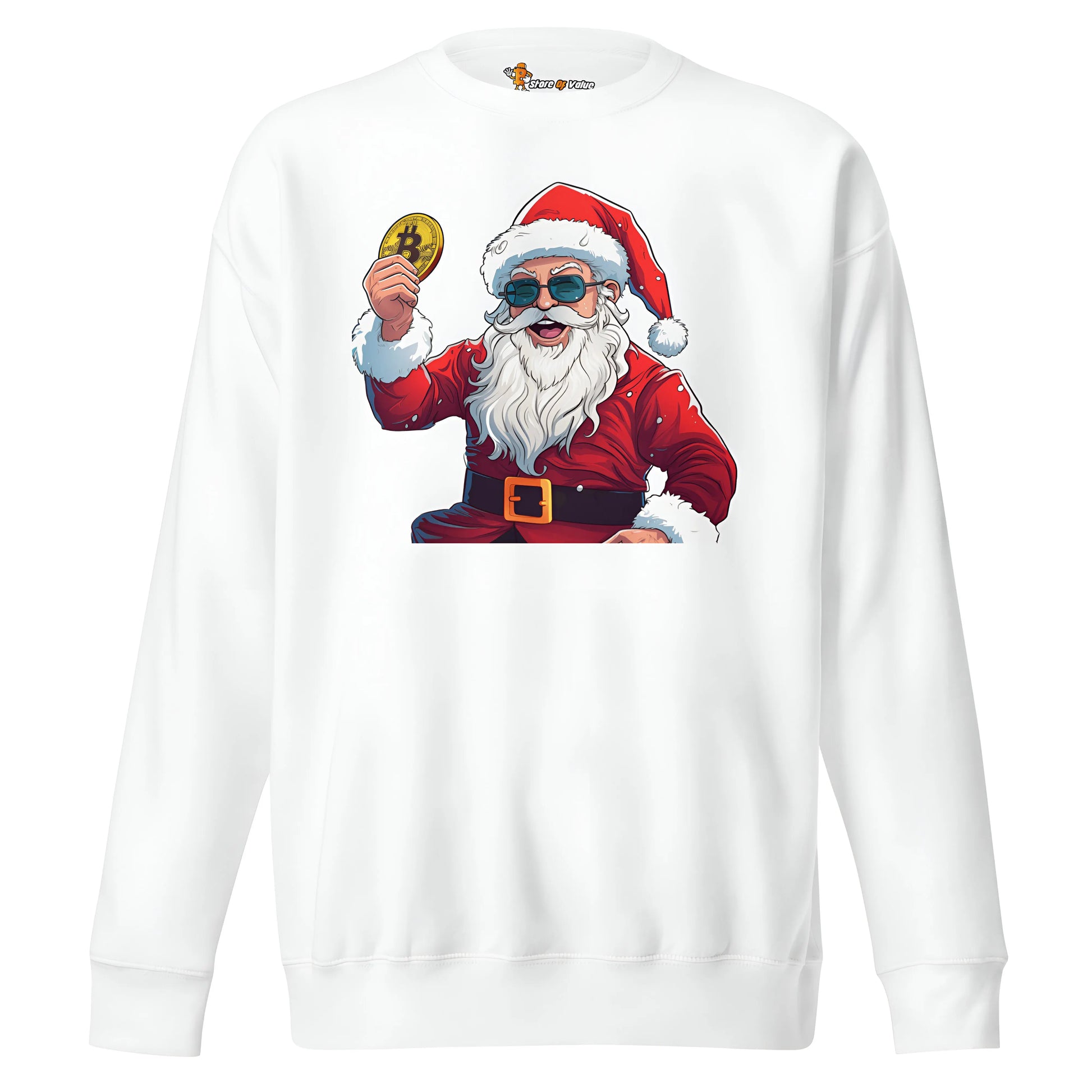 bitcoin sweatshirt - happy santa - front view - white