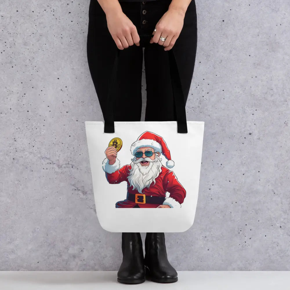 bitcoin tote bag - happy santa - lifestyle view 