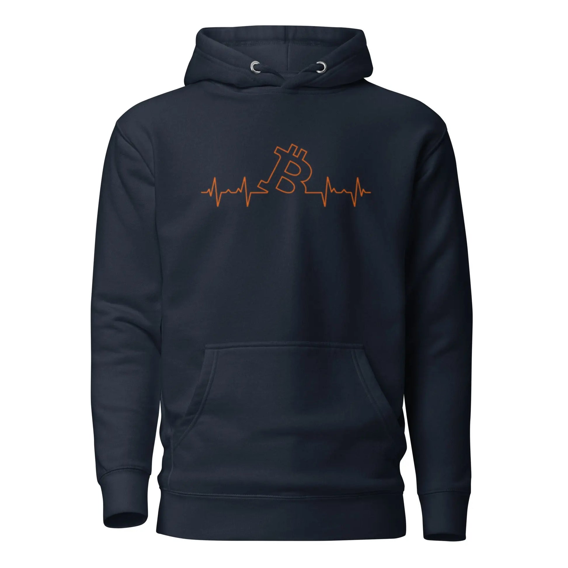 bitcoin hoodie - heart beat - front view - navy blue