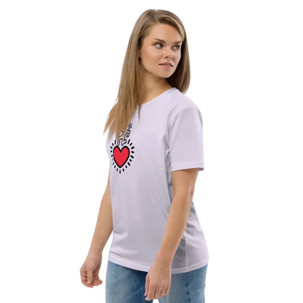 heart dance t-shirt - worn by female model - lavender color - side view