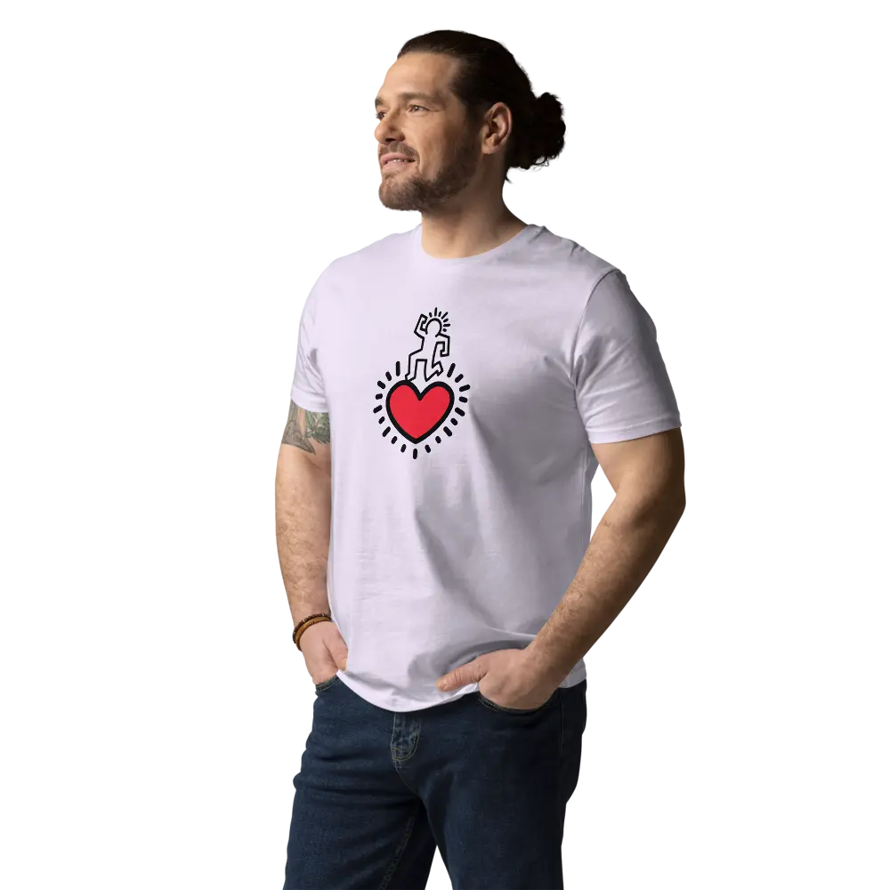 heart dance t-shirt - worn by male model - lavender color