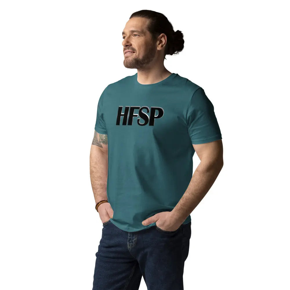 Bitcoin T-Shirt – HFSP - worn on male model — blue